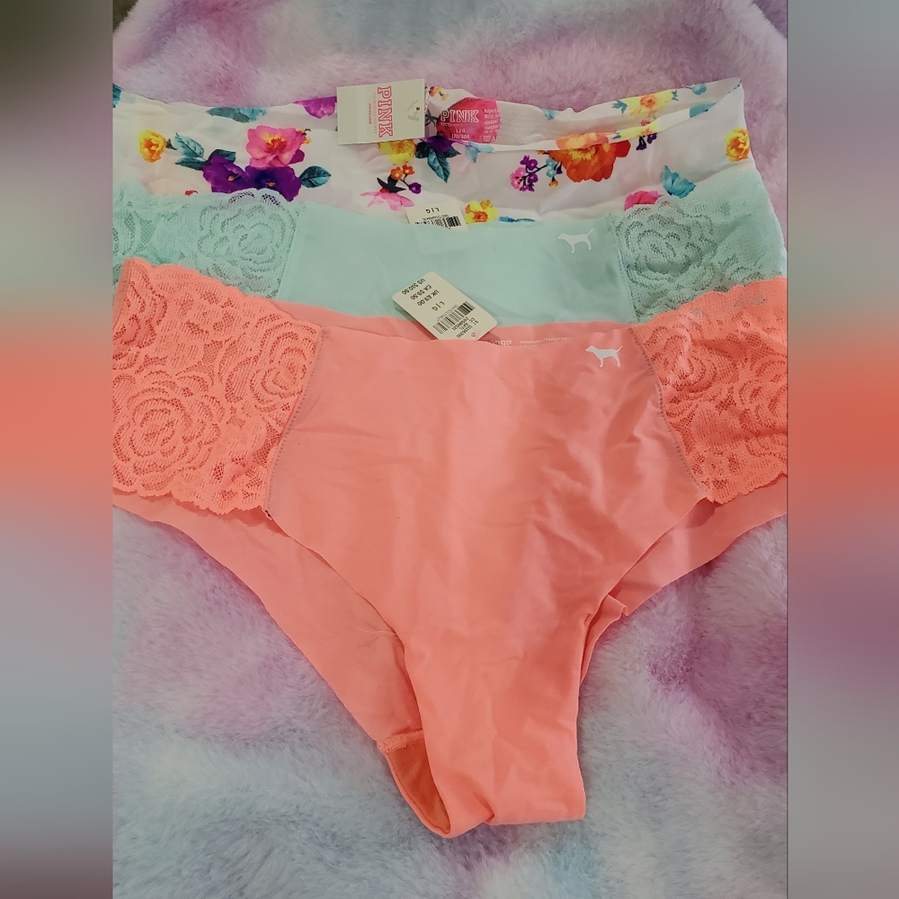 Pink By VS Panties Size LARGE bright Colors